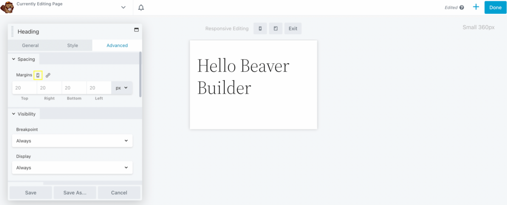 Beaver Builder 頁面構建器的智能手機視圖