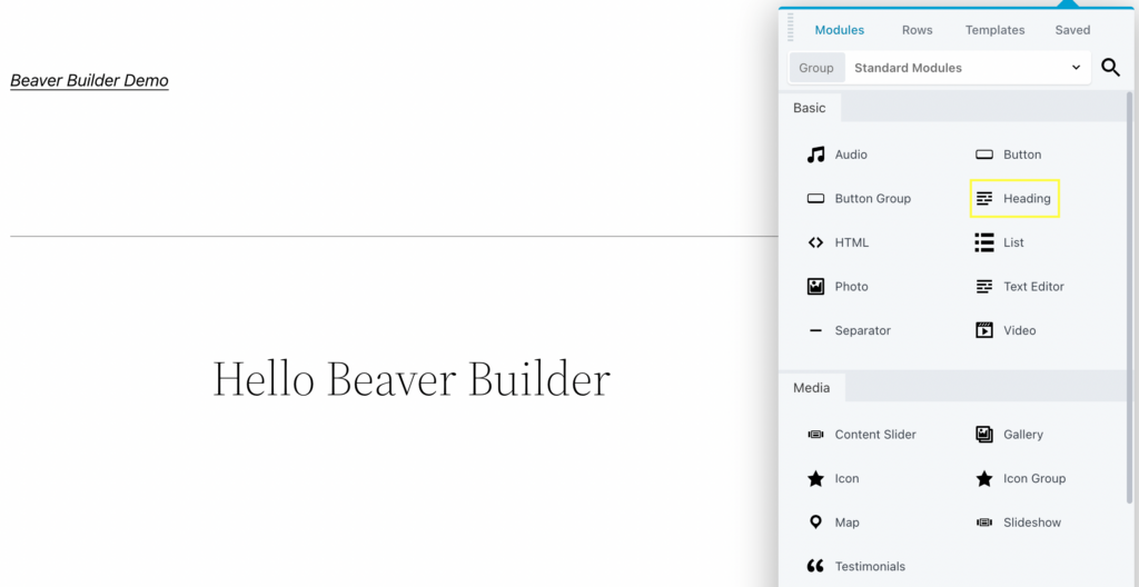 Módulo de título do construtor de páginas Beaver Builder