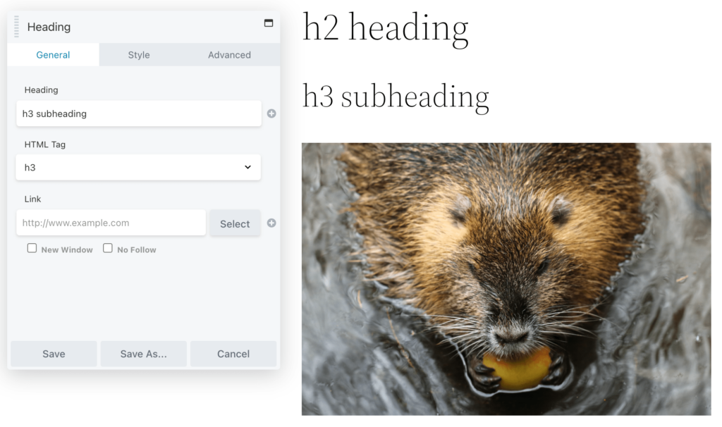 Tajuk tag HTML di Beaver Builder