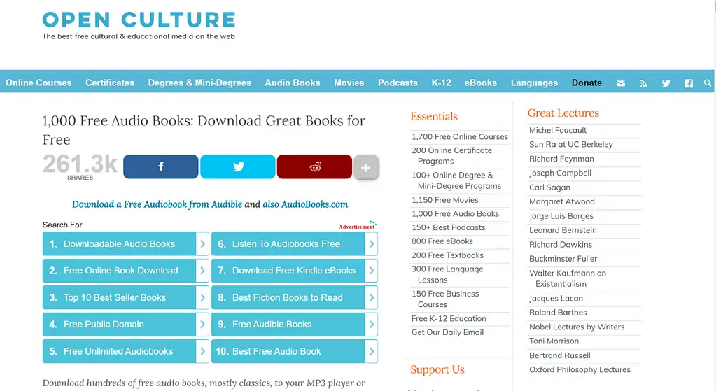 sites de livres audio gratuits : Open Culture