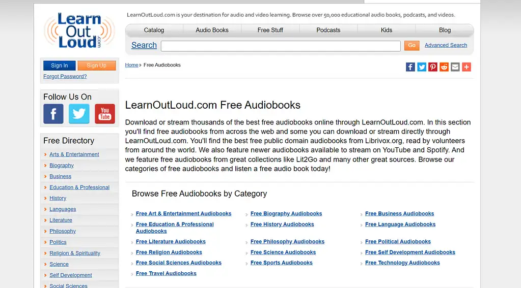 Learn Out Loud - situs buku audio gratis