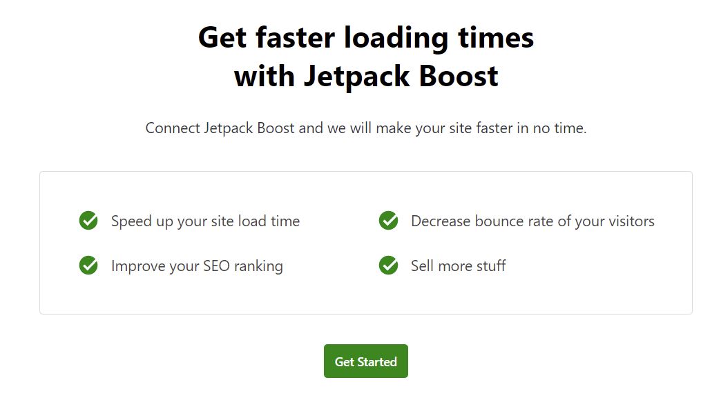 Ecran de bun venit pentru pluginul Jetpack Boost