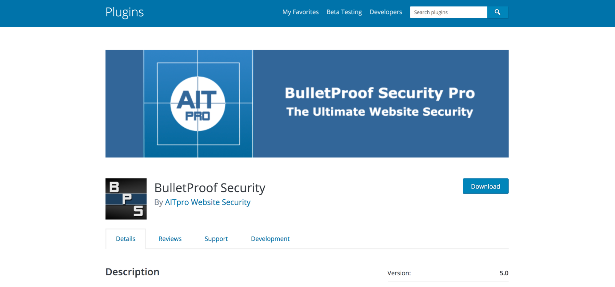 WordPress deposundaki BulletProof Güvenlik sayfası