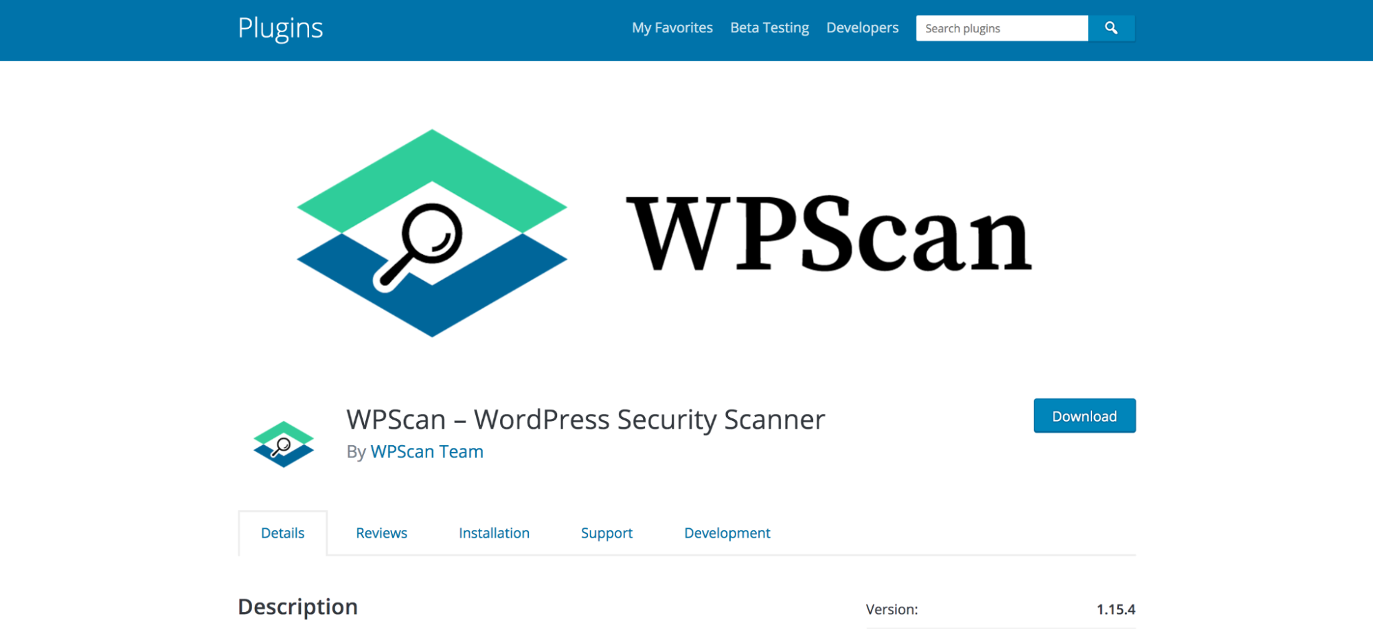 Page WPScan dans le référentiel WordPress