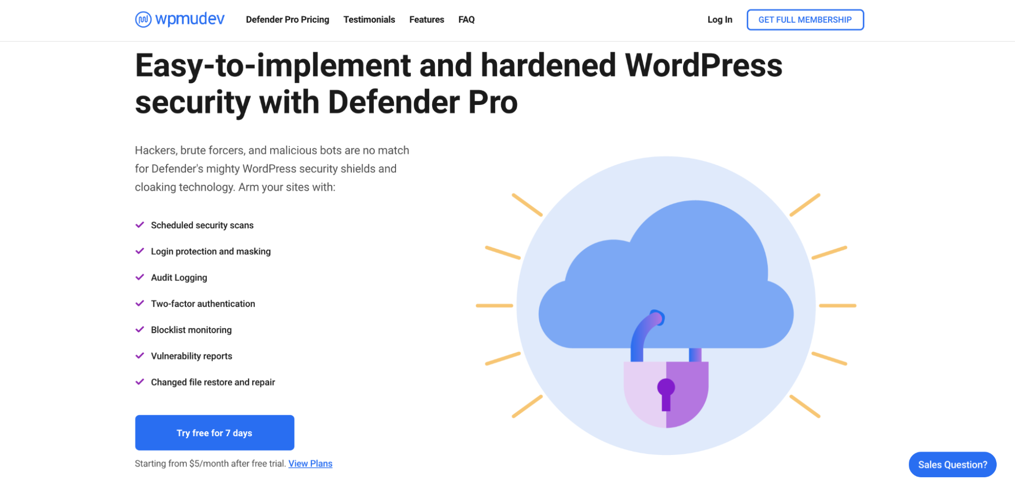 Halaman arahan WPMUdev untuk Defender Pro