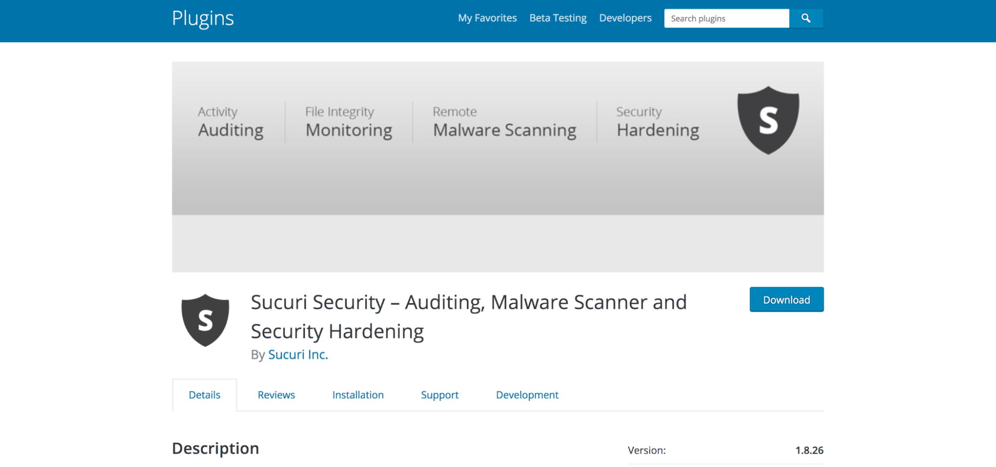 Complemento Sucuri Security mostrado en el repositorio de WordPress