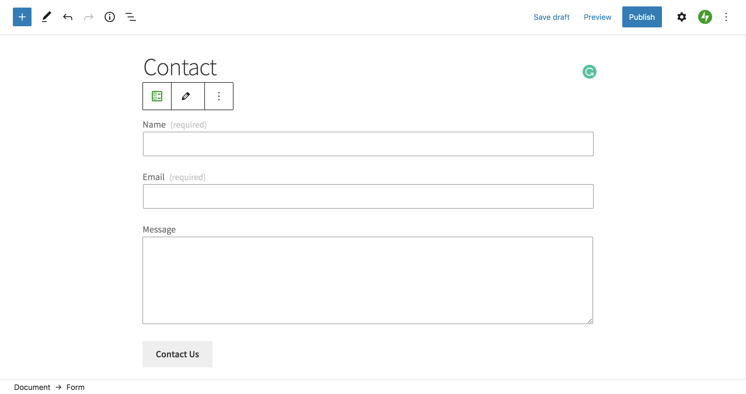 blok formulir kontak di situs WordPress