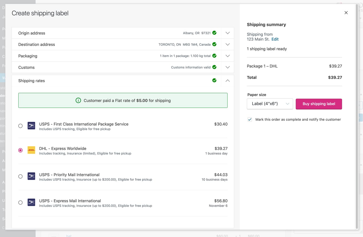 แดชบอร์ด WooCommerce Shipping ซึ่งคุณสามารถสร้างป้ายกำกับการจัดส่งได้