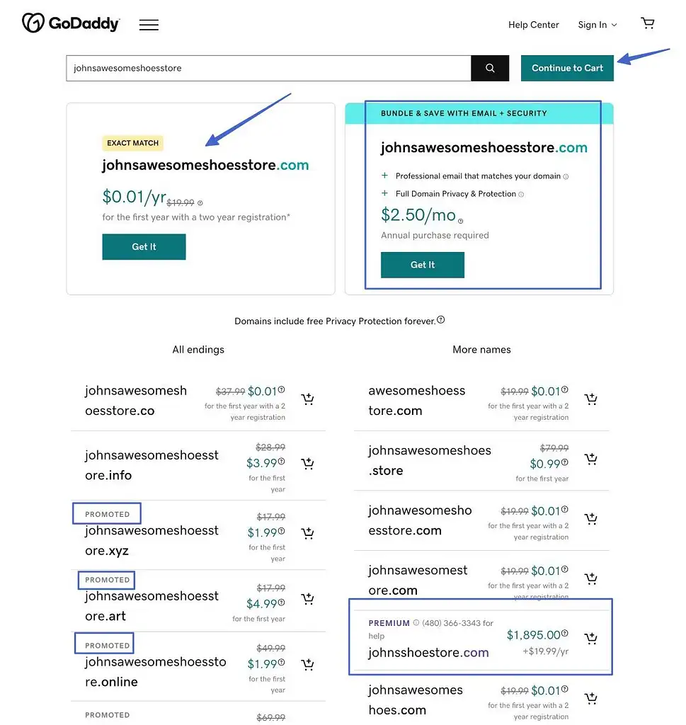 die Schnittstelle von Godaddy