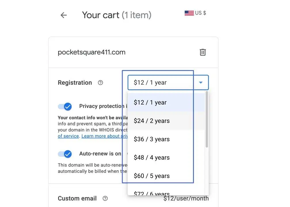 Google Domains-Preise ohne Rabatte