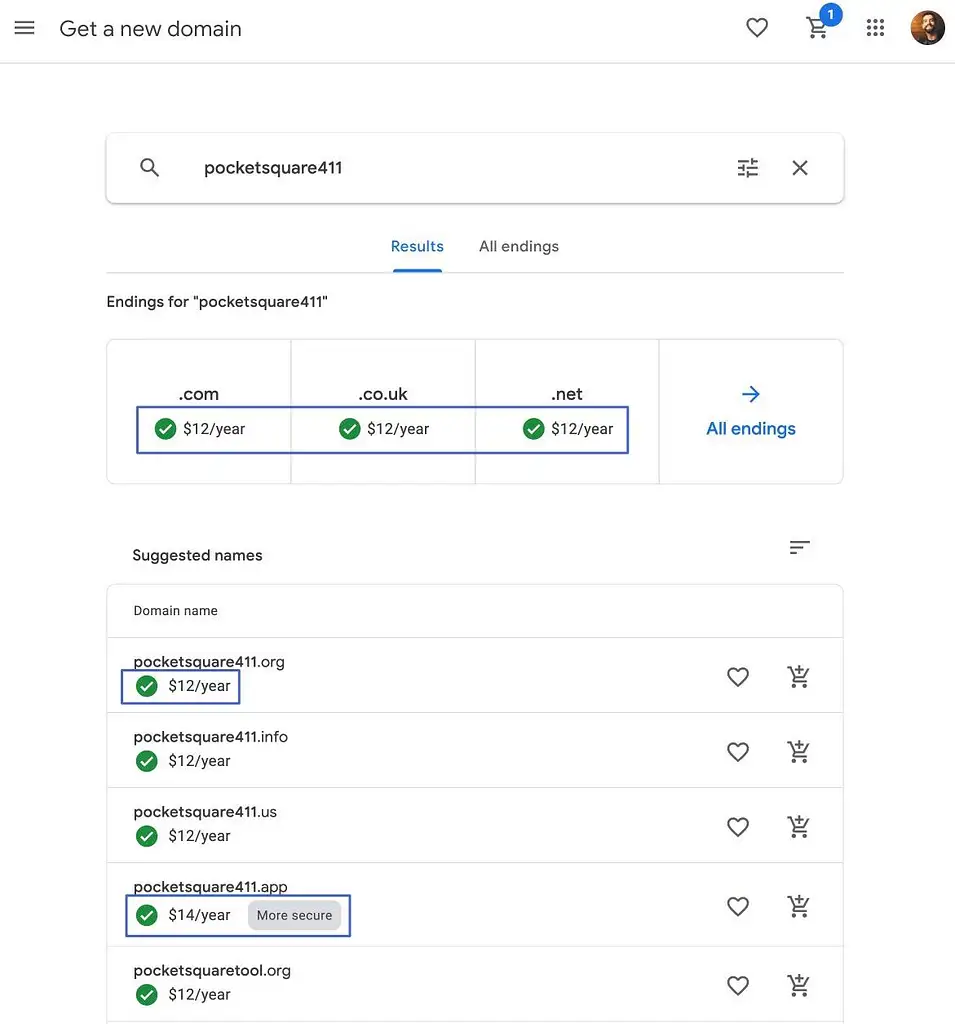 harga yang konsisten dari domain Google