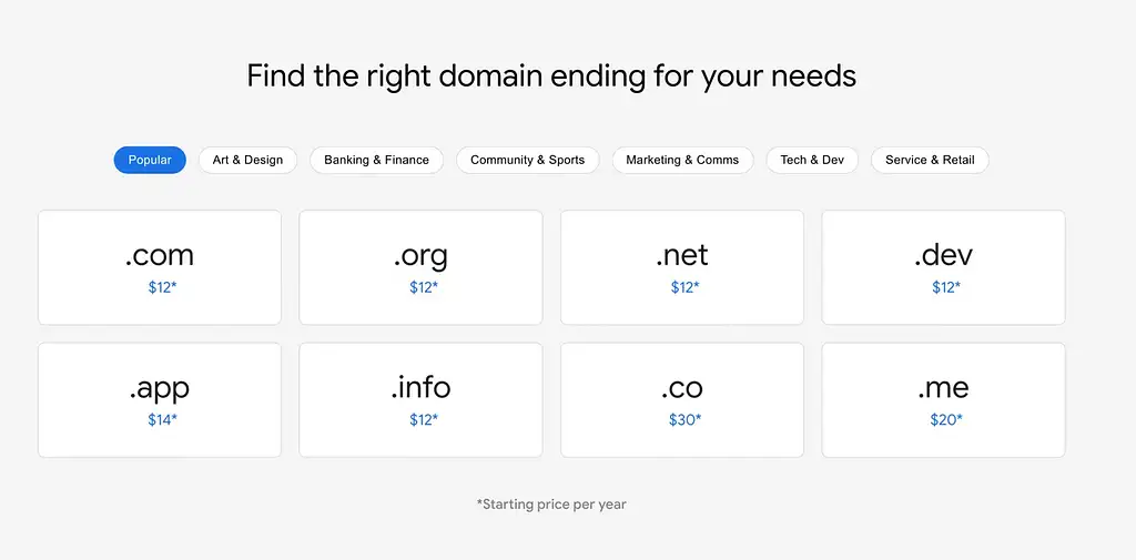 來自 Google Domains 的域名