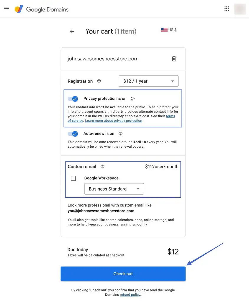 tombol checkout dari domain Google