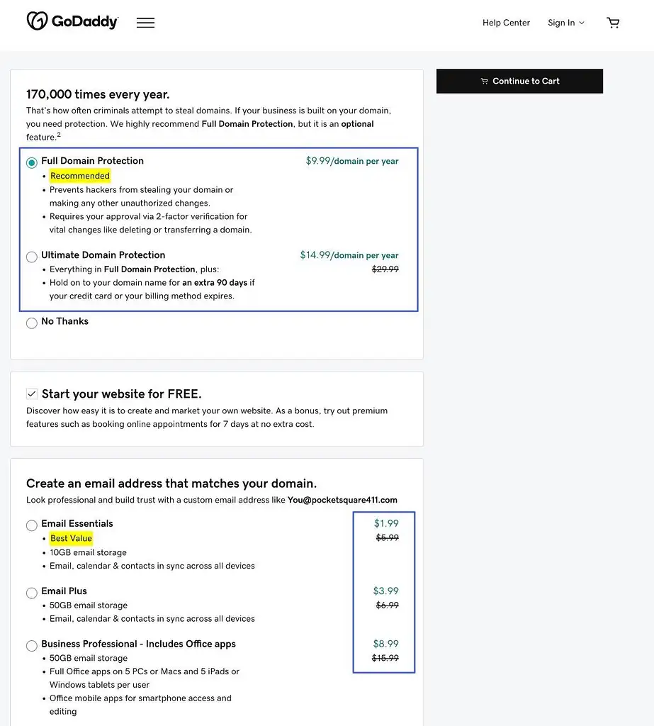 componenti aggiuntivi per Godaddy