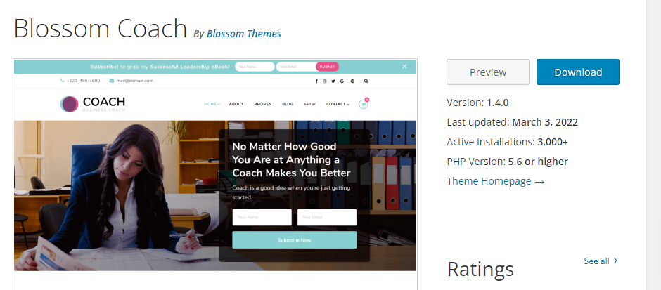 Blossom Coach - Ücretsiz WordPress Portföy Temaları