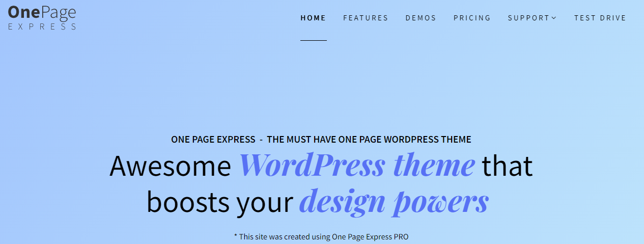 One Page Express- tema wordpress satu halaman gratis