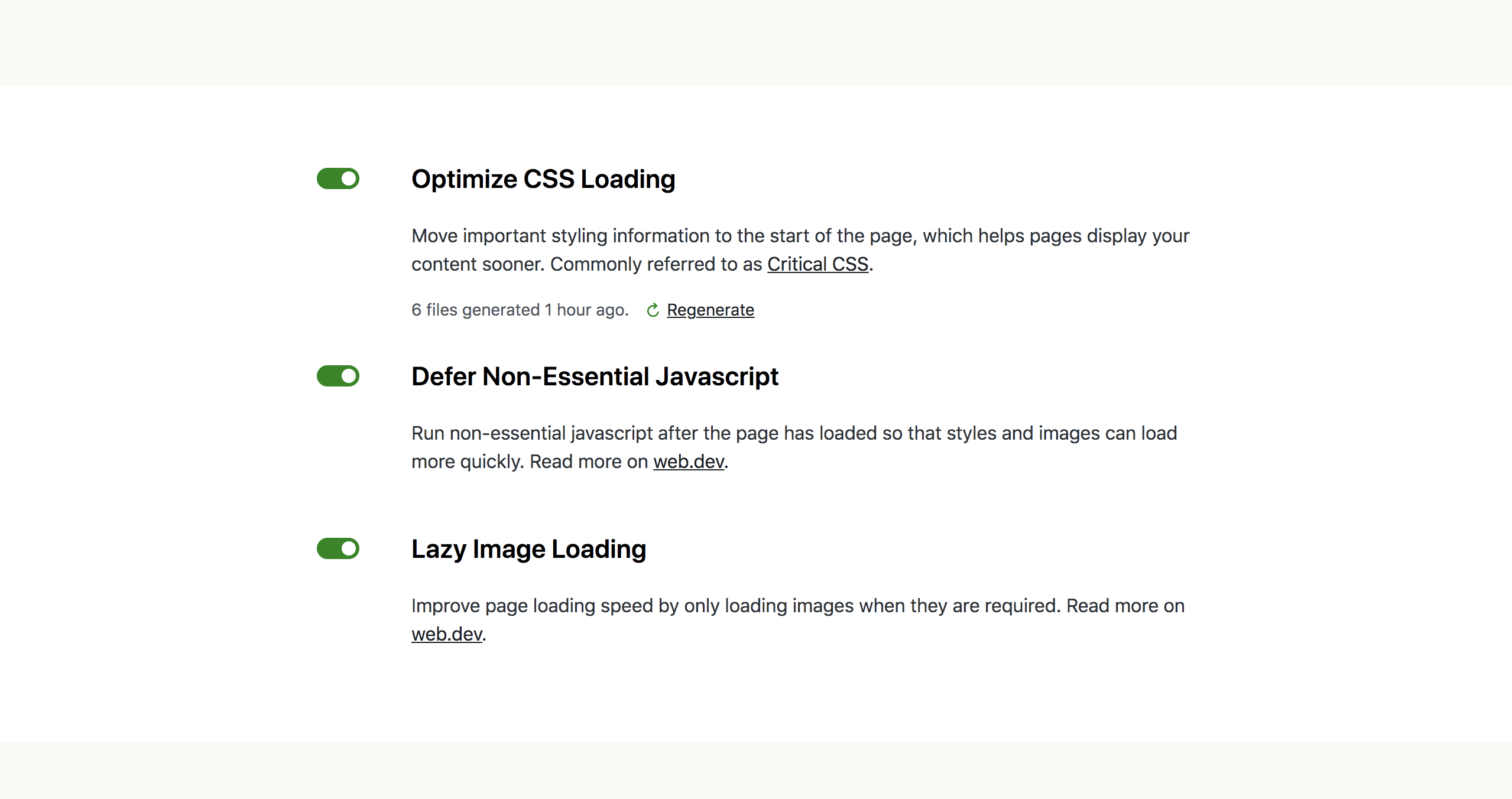 Página de configuración de Jetpack Boost