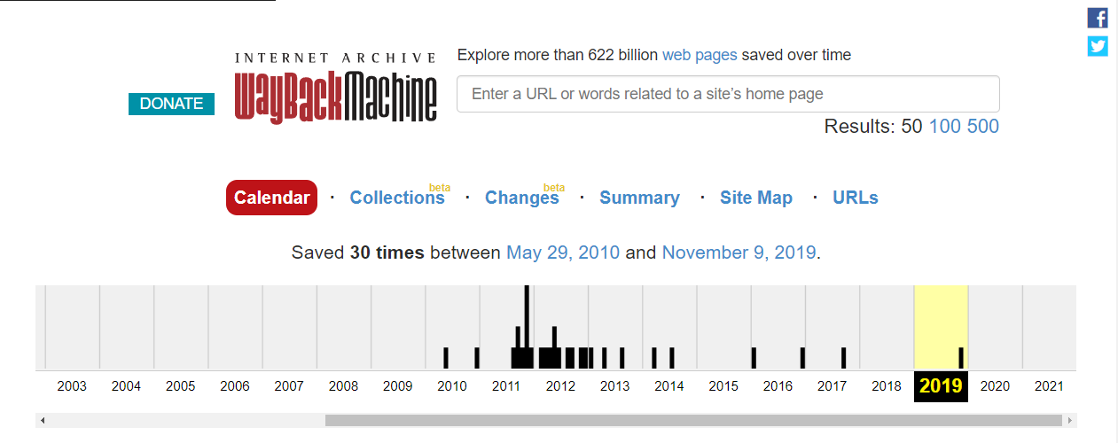 la page d'accueil WayBack Machine