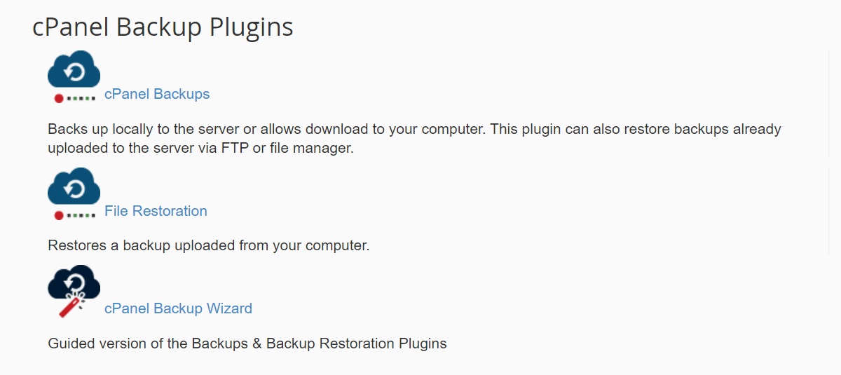 Opciones de copia de seguridad de cPanel