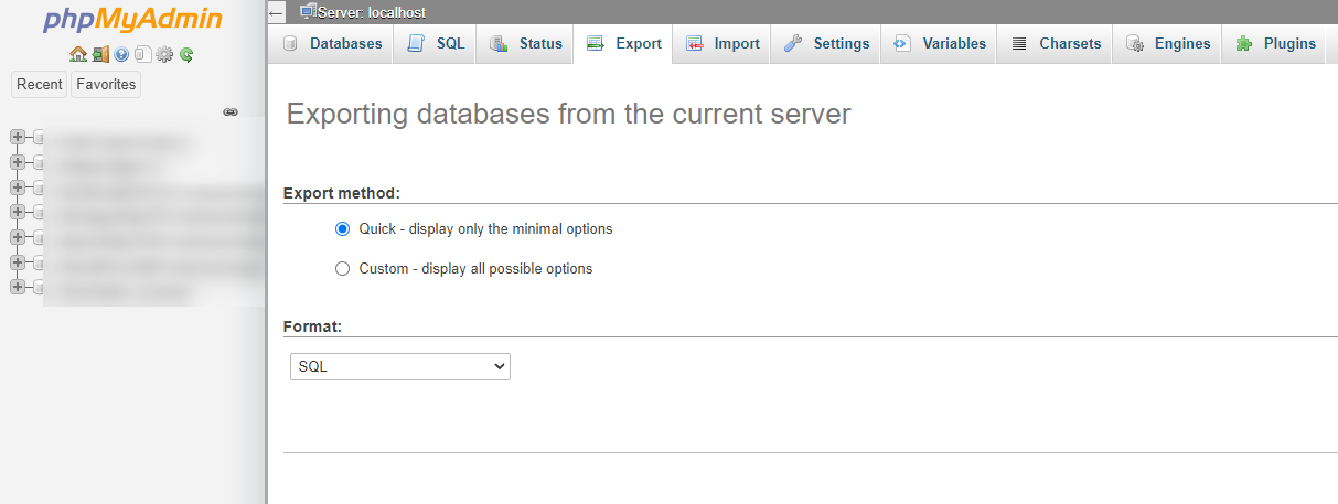 exportar base de datos desde phpMyAdmin