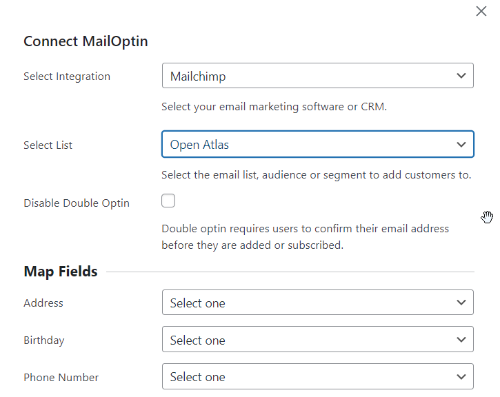 產品類別中的 mailoptin 設置