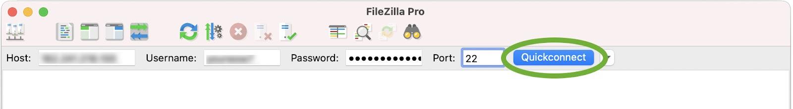 FileZilla 中的快速连接按钮