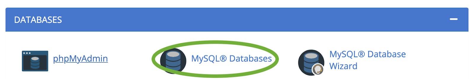 خيار قواعد بيانات MySQL في لوحة التحكم