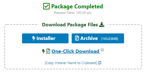 Caixa Download Package Files com duas opções