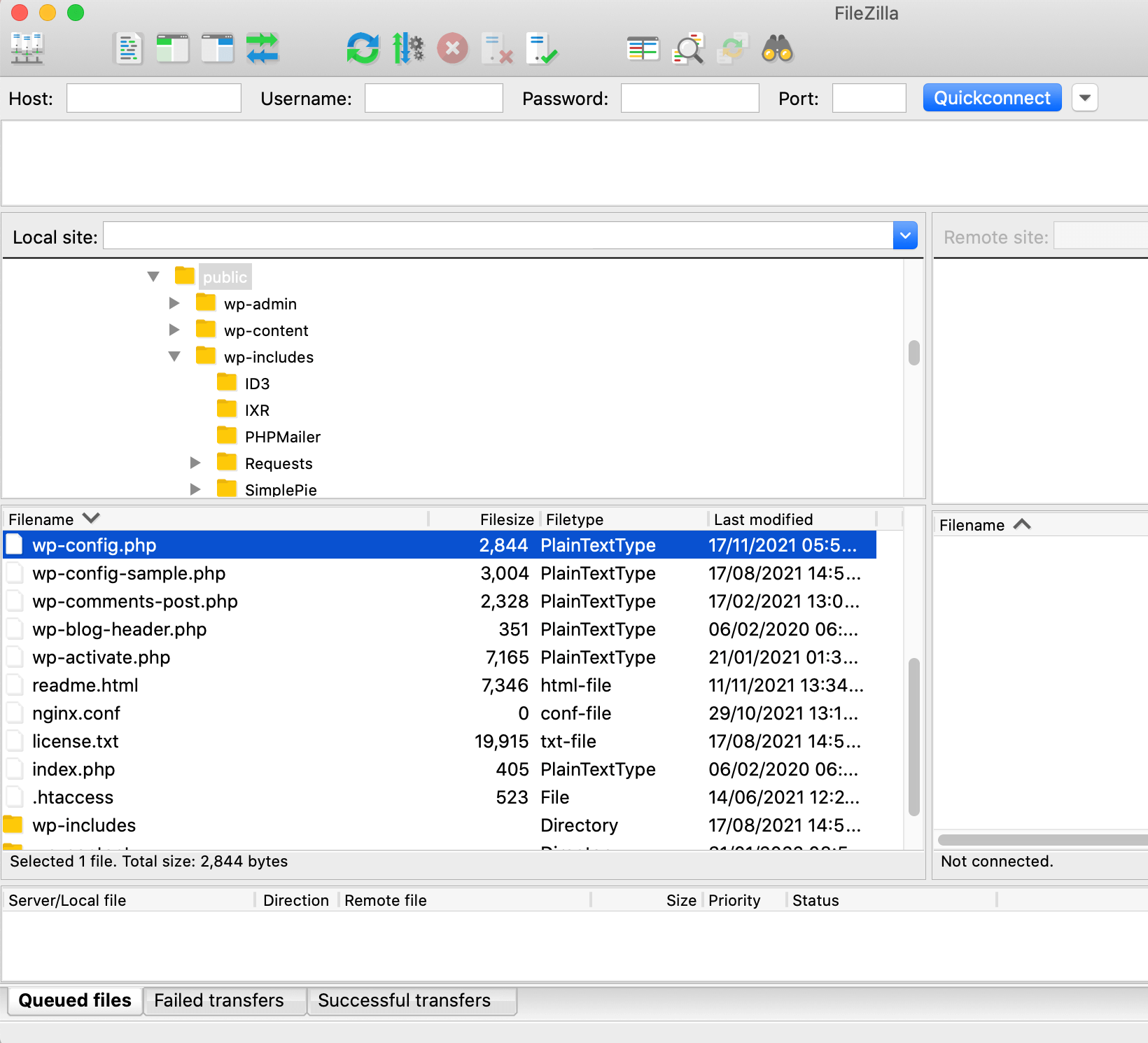 wp-config.php-Datei per FTP