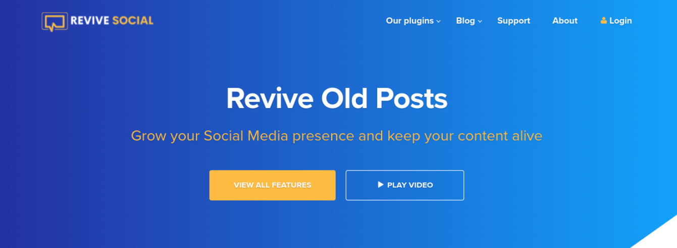 Revive Old Posts Homepage mit blauem Hintergrund