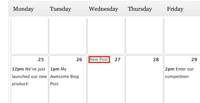 novo calendário de postagens: WordPress