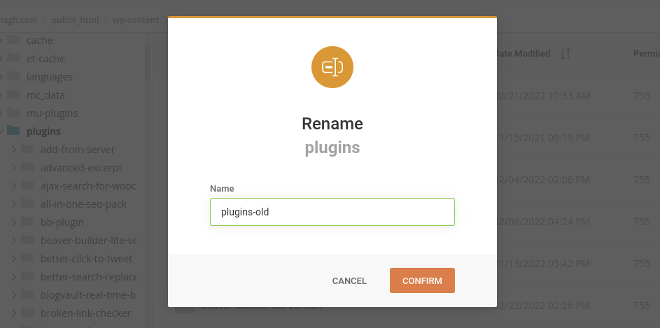 rinominare la cartella dei plugin