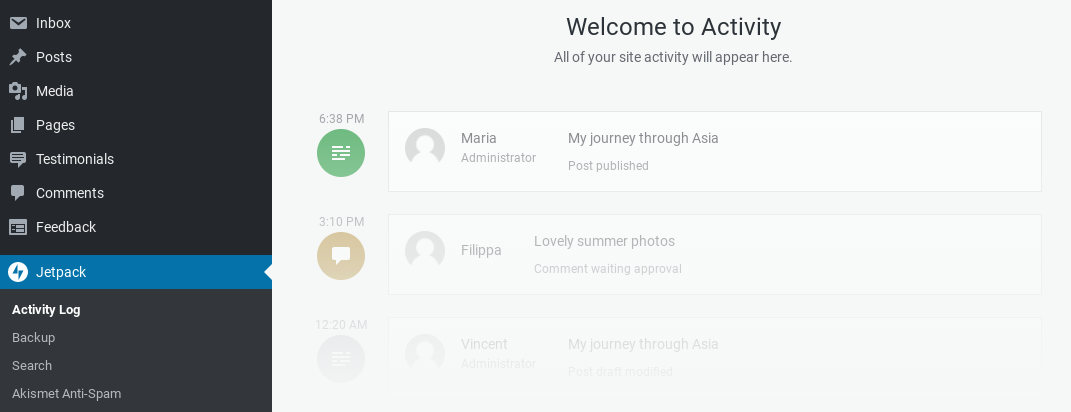 WordPress 中的 Jetpack 活動日誌