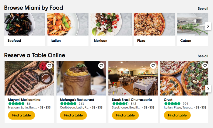 Exemples de restaurants avec avis d'utilisateurs sur TripAdvisor