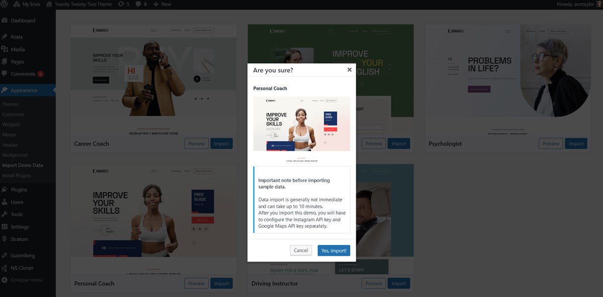 installazione del tema wordpress del personal trainer