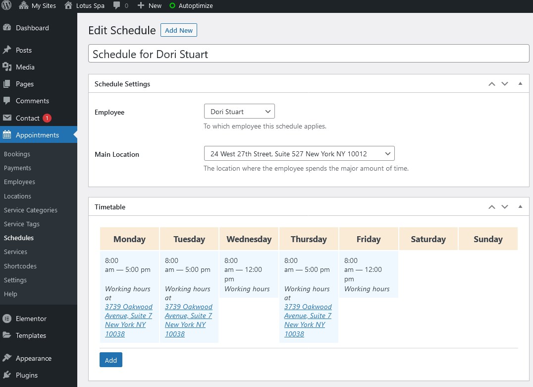 horario de trabajo wordpress sistema de reservas