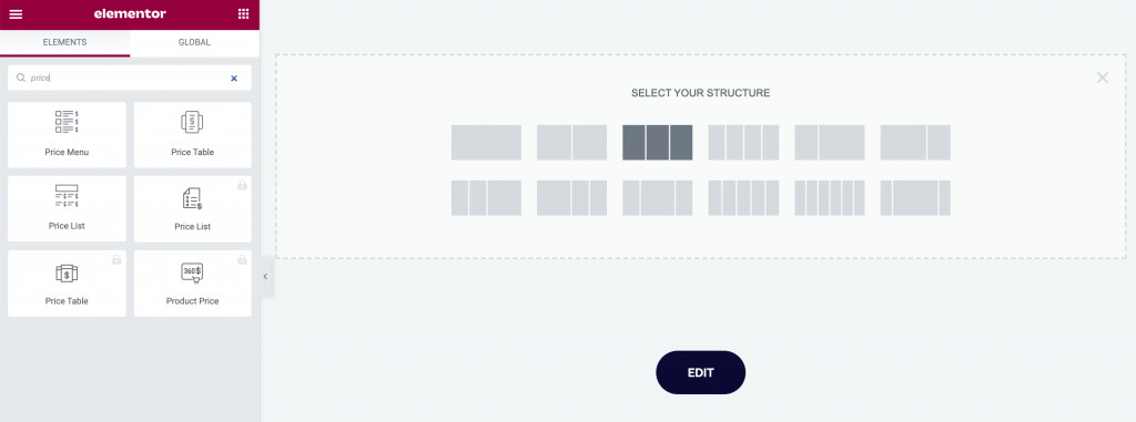 Widget de tableau de prix pour Elementor