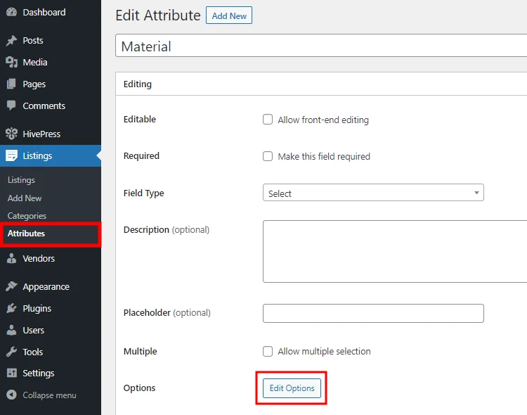 Un ejemplo de configuración de un campo de listado personalizado.