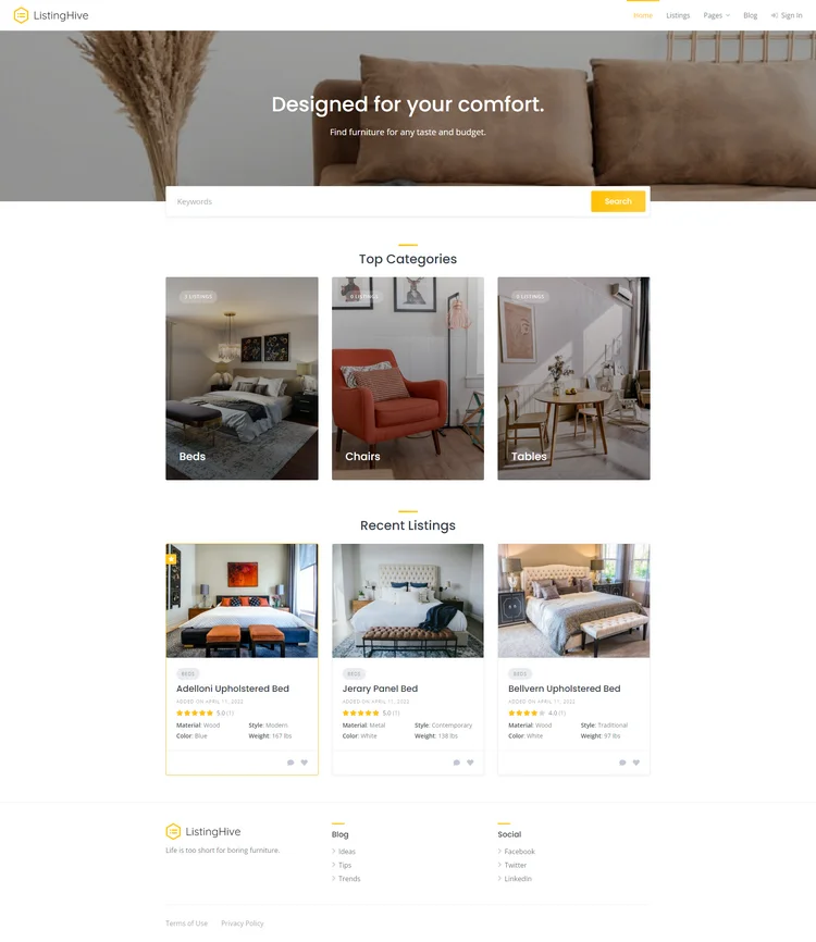 Un sitio web de catálogo de productos de WordPress para un taller de muebles.