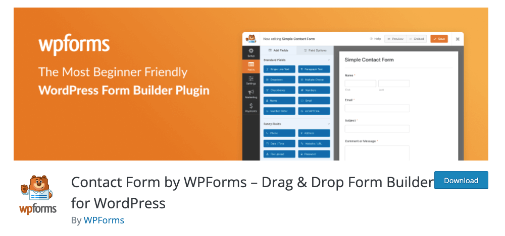 WordPress için WP Forms Lite iletişim formu eklentisi