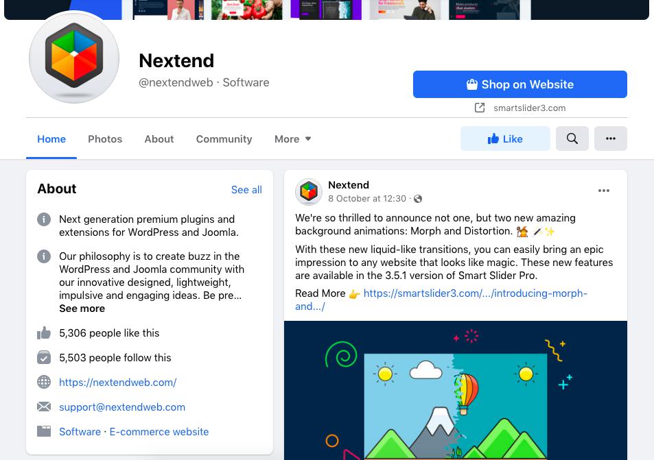 Nextend'in Facebook sayfası