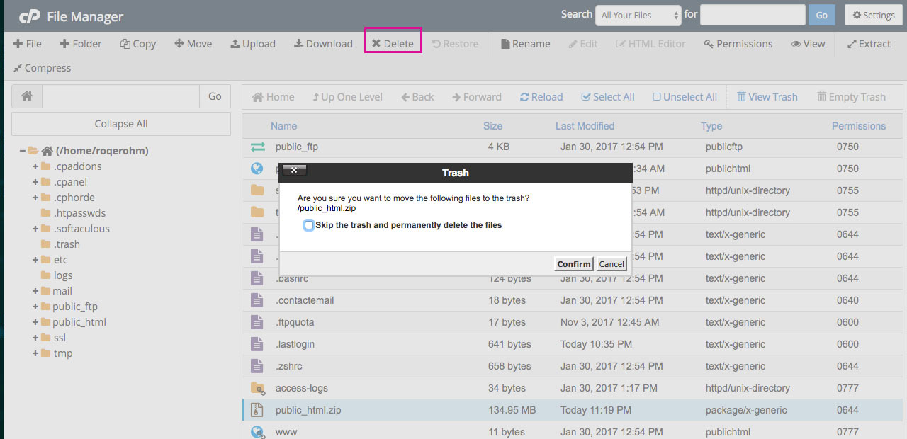 Gerenciador de arquivos do cPanel