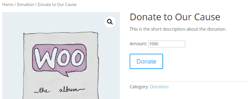 Tampilan ujung depan dari donasi yang disiapkan dengan Sumbangan Ampuh untuk plugin WooCommerce