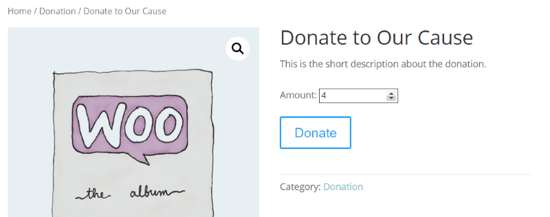 Tampilan ujung depan dari donasi yang disiapkan dengan Sumbangan Ampuh untuk plugin WooCommerce