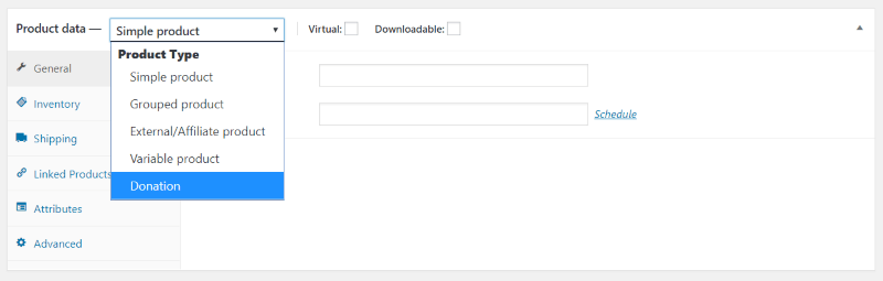 Memilih Donasi sebagai jenis produk di Donasi Ampuh untuk WooCommerce