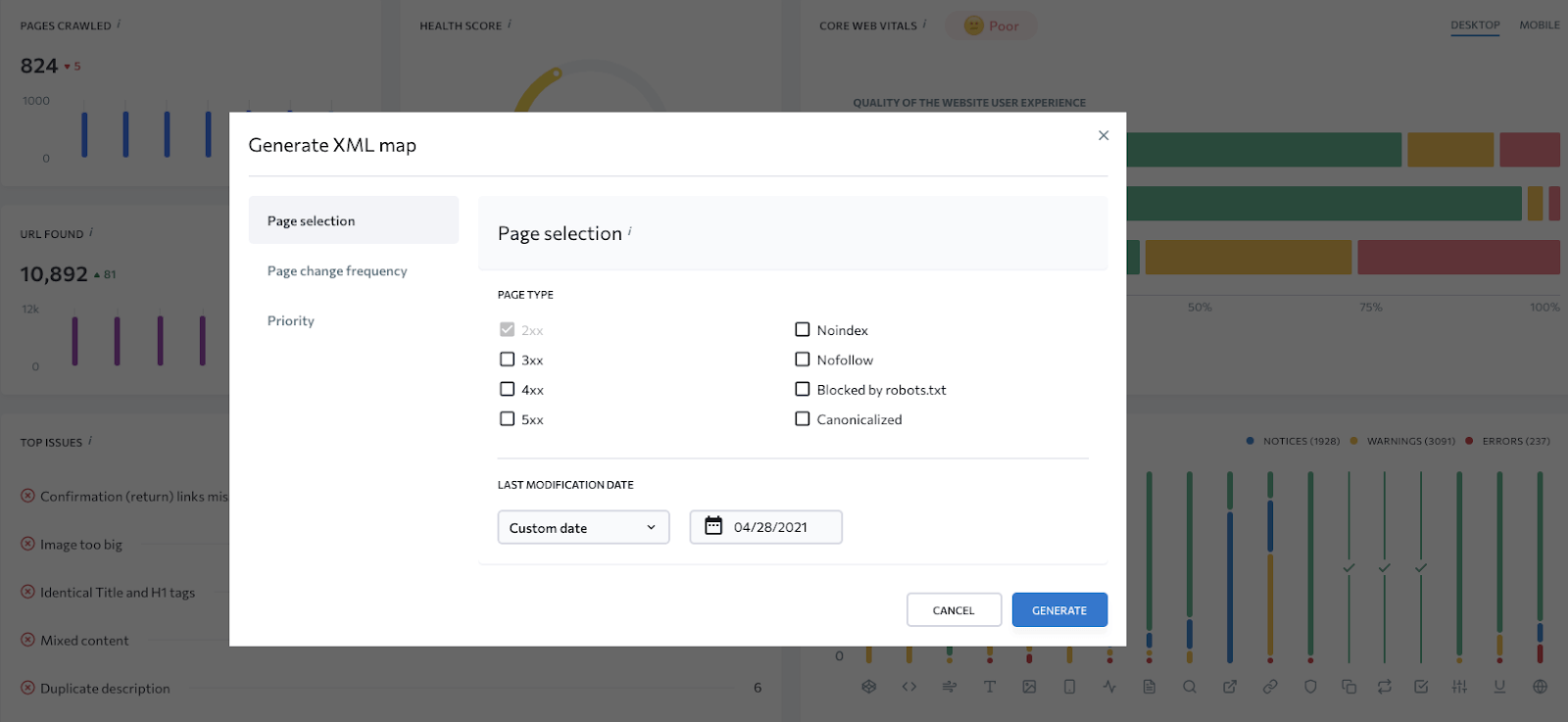 SE Ranking XML map generation