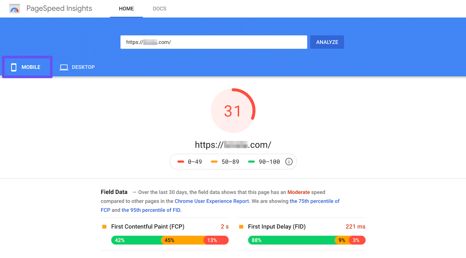 Google PageSpeed Insights report