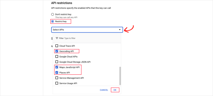 Restrict the API Key to Specific APIs