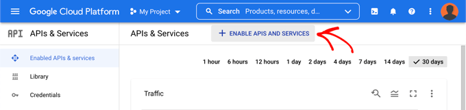 Click the 'Enable APIs and Services' Button