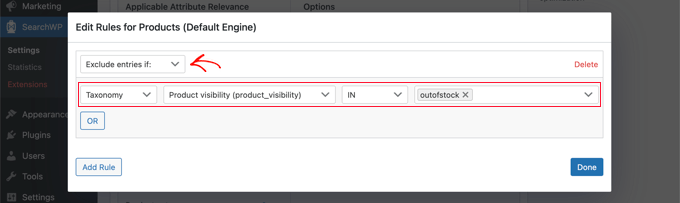 Creating a Rule to Exclude Out of Stock Products